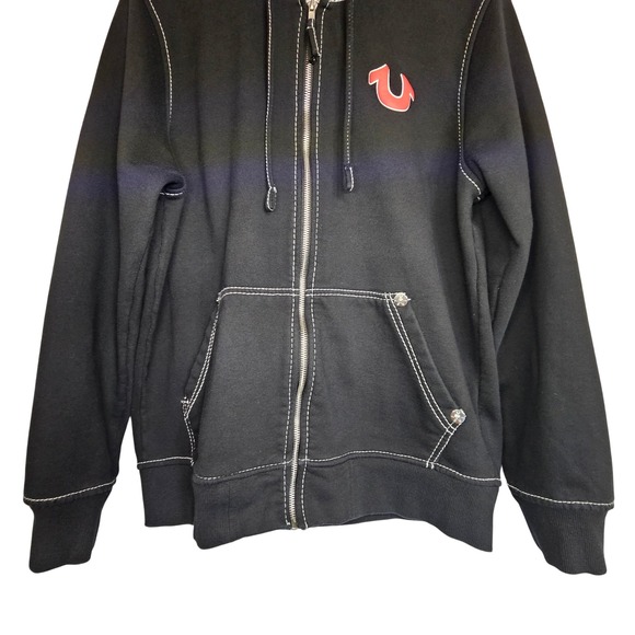 True Religion Hoodie Black Full Zip World Tour Red Logo Mens Medium M - Picture 5 of 14